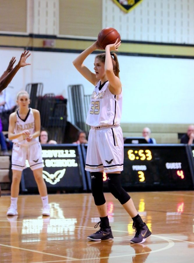 Senior captain and center Erin Green keeps her focus in a game against Blake. Photo courtesy of Erin Green.