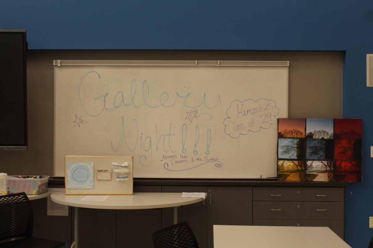 Advertisement for humanities gallery night in the PHS hallway
